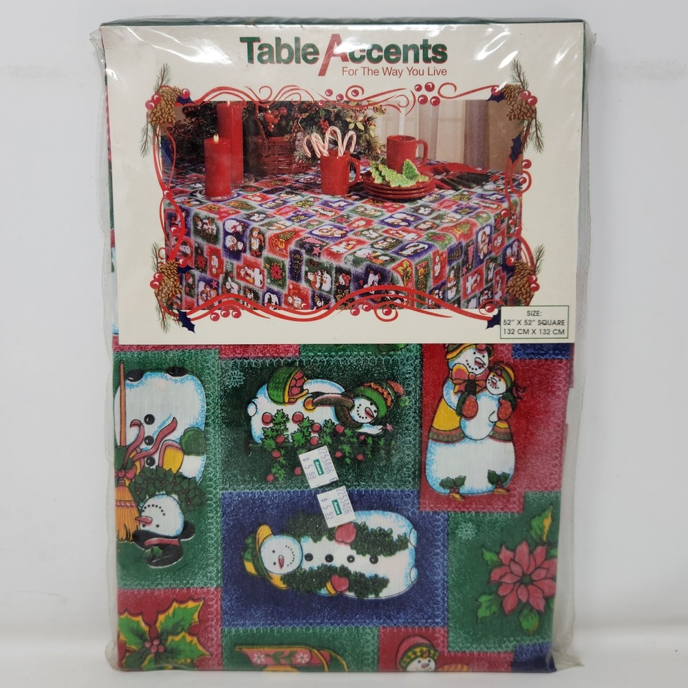 Table Accents Christmas Snowman Square Tablecloth 52x52 Holiday Decor New